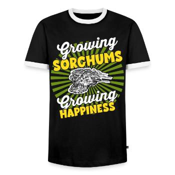 Crop Growth - Farmer Harvest Sorghum - Men's Ringer Shirt - black/white - Front - AI Model Female 172 light (172cm) & AI Model Male 178 light (178cm)