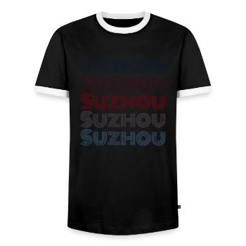 Vintage China City - Rétro Suzhou - T-shirt contrasté Homme - noir/blanc - Devant - AI Model Female 172 light (172cm) & AI Model Male 178 light (178cm)