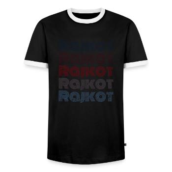 Vintage India City - Retro Rajkot - Men's Ringer Shirt - black/white - Front - AI Model Female 172 light (172cm) & AI Model Male 178 light (178cm)