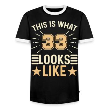 On dirait - 33 ans 33e anniversaire - T-shirt contrasté Homme - noir/blanc - Devant - AI Model Female 172 light (172cm) & AI Model Male 178 light (178cm)