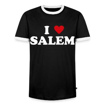 Heart USA City - I Love Salem - Men's Ringer Shirt - black/white - Front - AI Model Female 172 light (172cm) & AI Model Male 178 light (178cm)
