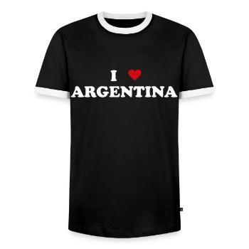 Heart Country State - I Love Argentina - Men's Ringer Shirt - black/white - Front - AI Model Female 172 light (172cm) & AI Model Male 178 light (178cm)