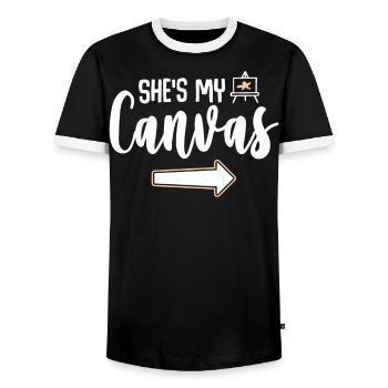 Meine Leinwand Meine Farbe - Paar Matching - Männer Kontrast-T-Shirt - Schwarz/Weiß - Vorne - AI Model Female 172 light (172cm) & AI Model Male 178 light (178cm)