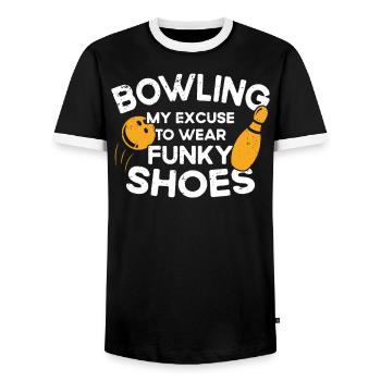 My Excuse To Wear Funky Shoes - Bowling - Men's Ringer Shirt - black/white - Front - AI Model Female 172 light (172cm) & AI Model Male 178 light (178cm)