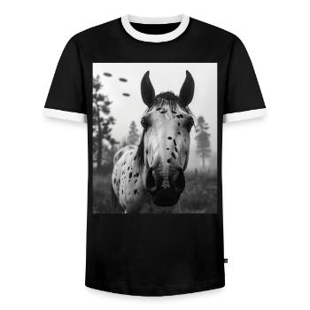 Cheval - Alien Selfie Appaloosa UFO - T-shirt contrasté Homme - noir/blanc - Devant - AI Model Female 172 light (172cm) & AI Model Male 178 light (178cm)