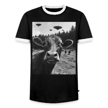 Vache - Alien Selfie Brown Siss UFO - T-shirt contrasté Homme - noir/blanc - Devant - AI Model Female 172 light (172cm) & AI Model Male 178 light (178cm)