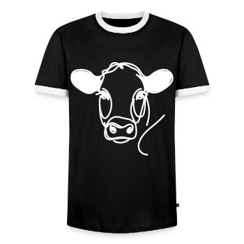 Line Art Papa Maman Vache - Black Angus - T-shirt contrasté Homme - noir/blanc - Devant - AI Model Female 172 light (172cm) & AI Model Male 178 light (178cm)