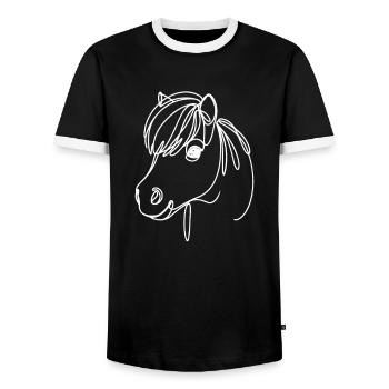 Line Art Papa Maman - Poney - T-shirt contrasté Homme - noir/blanc - Devant - AI Model Female 172 light (172cm) & AI Model Male 178 light (178cm)