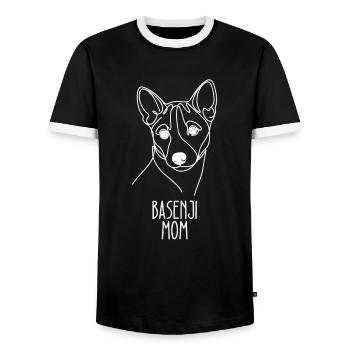 Linie Art Mom - Basenji - Männer Kontrast-T-Shirt - Schwarz/Weiß - Vorne - AI Model Female 172 light (172cm) & AI Model Male 178 light (178cm)