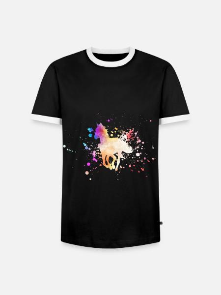 Pferde Silhouette Aquarell - Männer Kontrast-T-Shirt - Schwarz/Weiß