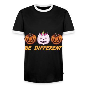 Be different, autistic, LGBT, pumpkin unicorn Halloween - Men's Ringer Shirt - black/white - Front - AI Model Female 172 light (172cm) & AI Model Male 178 light (178cm)