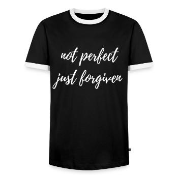 not perfect just forgiven relationship love marriage couple - Men's Ringer Shirt - black/white - Front - AI Model Female 172 light (172cm) & AI Model Male 178 light (178cm)