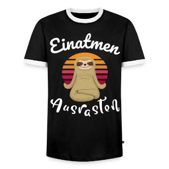Einatmen Ausrasten Yoga Faultier - Männer Kontrast-T-Shirt - Schwarz/Weiß - Vorne - AI Model Female 172 light (172cm) & AI Model Male 178 light (178cm)