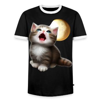 Cat meowing to the moon - Men's Ringer Shirt - black/white - Front - AI Model Female 172 light (172cm) & AI Model Male 178 light (178cm)