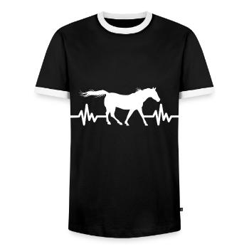 Heartbeat - Horse Stallion Mare Ross Equestrian - Men's Ringer Shirt - black/white - Front - AI Model Female 172 light (172cm) & AI Model Male 178 light (178cm)