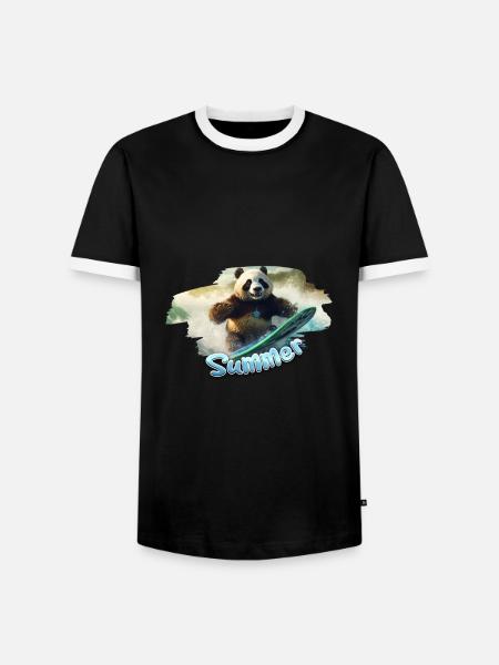 Summer Panda Surfing - Männer Kontrast-T-Shirt - Schwarz/Weiß