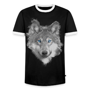 Wolf - Männer Kontrast-T-Shirt - Schwarz/Weiß - Vorne - AI Model Female 172 light (172cm) & AI Model Male 178 light (178cm)