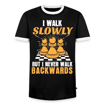 Chess Chessboard Je marche lentement mais jamais en arrière - T-shirt contrasté Homme - noir/blanc - Devant - AI Model Female 172 light (172cm) & AI Model Male 178 light (178cm)