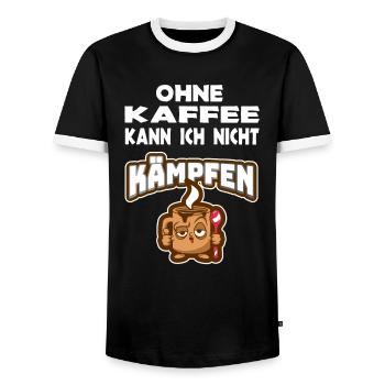 Ohne Kaffee kann ich nicht kämpfen Kaffeetrinker - Männer Kontrast-T-Shirt - Schwarz/Weiß - Vorne - AI Model Female 172 light (172cm) & AI Model Male 178 light (178cm)