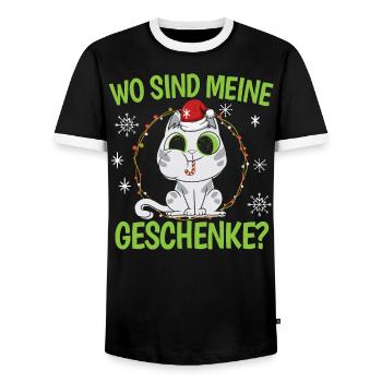 Wo Sind Meine Geschenk Kätzchen Weihnachtliches - Männer Kontrast-T-Shirt - Schwarz/Weiß - Vorne - AI Model Female 172 light (172cm) & AI Model Male 178 light (178cm)