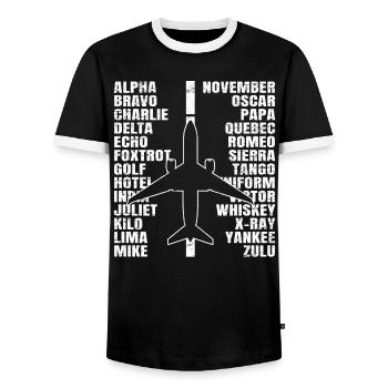 Phonetische Alphabet Flugzeug Pilot Aviator Flugzeug - Männer Kontrast-T-Shirt - Schwarz/Weiß - Vorne - AI Model Female 172 light (172cm) & AI Model Male 178 light (178cm)