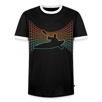 Vaporwave Kayak Kayaking Kayaker Boat Aesthetic - Men's Ringer Shirt - black/white - Front - AI Model Female 172 light (172cm) & AI Model Male 178 light (178cm)
