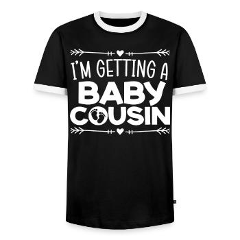 Ich bekomme ein Baby Cousin Baby Ankündigung enthüllen - Männer Kontrast-T-Shirt - Schwarz/Weiß - Vorne - AI Model Female 172 light (172cm) & AI Model Male 178 light (178cm)