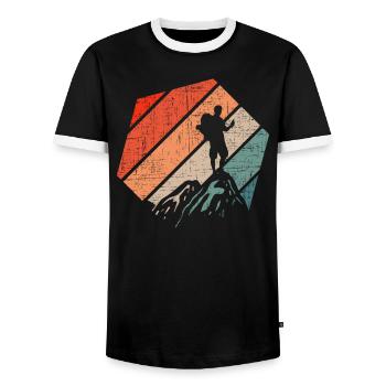 Retro Wandern Wanderer Trek Outdoor Bergklettern - Männer Kontrast-T-Shirt - Schwarz/Weiß - Vorne - AI Model Female 172 light (172cm) & AI Model Male 178 light (178cm)