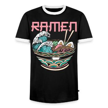 La Grande Vague au large de Kanagawa Ramen Eater Noodle - T-shirt contrasté Homme - noir/blanc - Devant - AI Model Female 172 light (172cm) & AI Model Male 178 light (178cm)