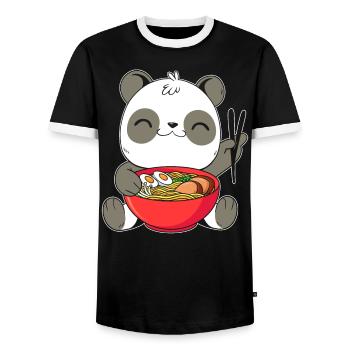 Kawaii Panda Ramen Esser japanische NudelSuppe Essen - Männer Kontrast-T-Shirt - Schwarz/Weiß - Vorne - AI Model Female 172 light (172cm) & AI Model Male 178 light (178cm)