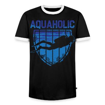 Aquaholic Scuba Diving Freediving Aquatic Ocean - Men's Ringer Shirt - black/white - Front - AI Model Female 172 light (172cm) & AI Model Male 178 light (178cm)