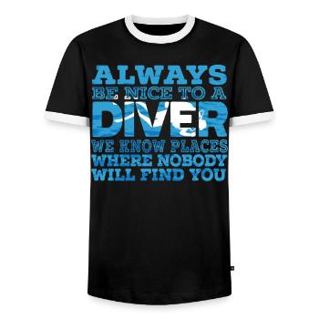 Soyez gentil avec un Diver Scuba Diving Buddy Aquaholic - T-shirt contrasté Homme - noir/blanc - Devant - AI Model Female 172 light (172cm) & AI Model Male 178 light (178cm)