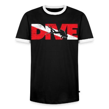 Dive Flag Diver Down Aquaholic Scuba Diving Ocean - Men's Ringer Shirt - black/white - Front - AI Model Female 172 light (172cm) & AI Model Male 178 light (178cm)