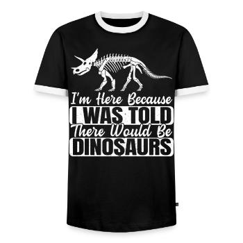 I Was Told There Would Be Dinosaurs Dino Lover - Men's Ringer Shirt - black/white - Front - AI Model Female 172 light (172cm) & AI Model Male 178 light (178cm)