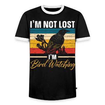 I'm Not Lost I'm Birdwatching Birding Bird Owner - Men's Ringer Shirt - black/white - Front - AI Model Female 172 light (172cm) & AI Model Male 178 light (178cm)
