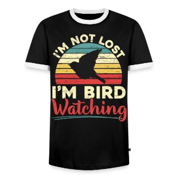 Ich bin nicht verloren Ich bin Vogelbeobachtung Vogelbeobachtung Vogelbesitzer - Männer Kontrast-T-Shirt - Schwarz/Weiß - Vorne - AI Model Female 172 light (172cm) & AI Model Male 178 light (178cm)