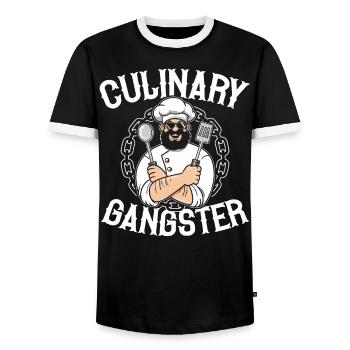 Culinary Gangster Cooking Master Chef Hat Cook - Men's Ringer Shirt - black/white - Front - AI Model Female 172 light (172cm) & AI Model Male 178 light (178cm)