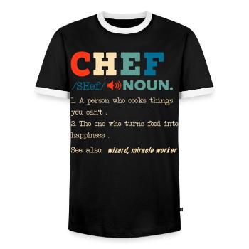 Funny Chef Description Culinary Cooking Baking - Men's Ringer Shirt - black/white - Front - AI Model Female 172 light (172cm) & AI Model Male 178 light (178cm)