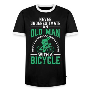 Never Underestimate An Old Man With A Bicycle - Men's Ringer Shirt - black/white - Front - AI Model Female 172 light (172cm) & AI Model Male 178 light (178cm)