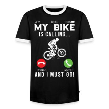Mon vélo appelle et je dois aller vélo - T-shirt contrasté Homme - noir/blanc - Devant - AI Model Female 172 light (172cm) & AI Model Male 178 light (178cm)