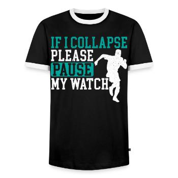 Wenn ich zusammenklappe, halte bitte meine Uhr Funny Runner an - Männer Kontrast-T-Shirt - Schwarz/Weiß - Vorne - AI Model Female 172 light (172cm) & AI Model Male 178 light (178cm)