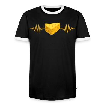 Cheese Heartbeat Cheesy Lover Mozzarella Cheddar - Men's Ringer Shirt - black/white - Front - AI Model Female 172 light (172cm) & AI Model Male 178 light (178cm)