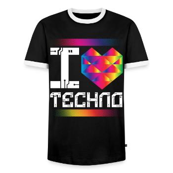 J’aime la musique techno Raver - T-shirt contrasté Homme - noir/blanc - Devant - AI Model Female 172 light (172cm) & AI Model Male 178 light (178cm)
