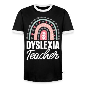 Dyslexia Teacher Dyslexia Awareness Dyslexic - Men's Ringer Shirt - black/white - Front - AI Model Female 172 light (172cm) & AI Model Male 178 light (178cm)