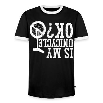 Est-ce que mon monocycle est correct Unicycliste - T-shirt contrasté Homme - noir/blanc - Devant - AI Model Female 172 light (172cm) & AI Model Male 178 light (178cm)