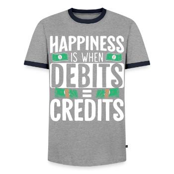Happiness Is When Debits Is Equal To Credits - Men's Ringer Shirt - grey/navy  - Front - AI Model Female 172 light (172cm) & AI Model Male 178 light (178cm)