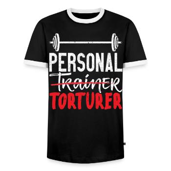 Personal Torturer Bodybuilder Fitness Workout - Men's Ringer Shirt - black/white - Front - AI Model Female 172 light (172cm) & AI Model Male 178 light (178cm)