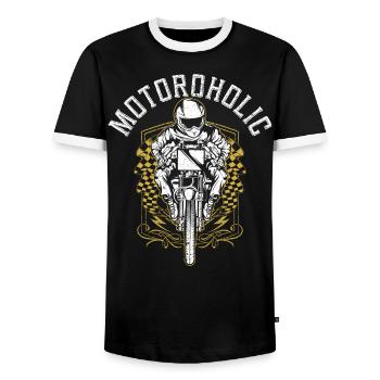 Motoroholic Motorcycle Motorbike Automobile - Men's Ringer Shirt - black/white - Front - AI Model Female 172 light (172cm) & AI Model Male 178 light (178cm)