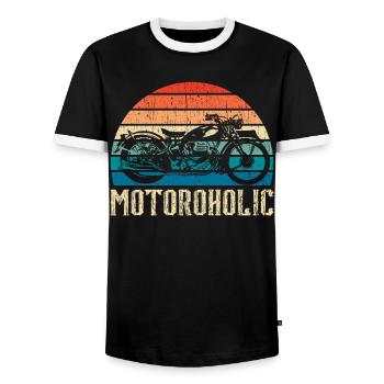 Motoroholic Motorcycle Motorbike Automobile - Men's Ringer Shirt - black/white - Front - AI Model Female 172 light (172cm) & AI Model Male 178 light (178cm)