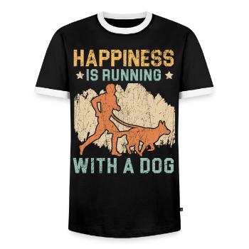 Canicross Lover Dog Running Sport Jogging Agility - Men's Ringer Shirt - black/white - Front - AI Model Female 172 light (172cm) & AI Model Male 178 light (178cm)